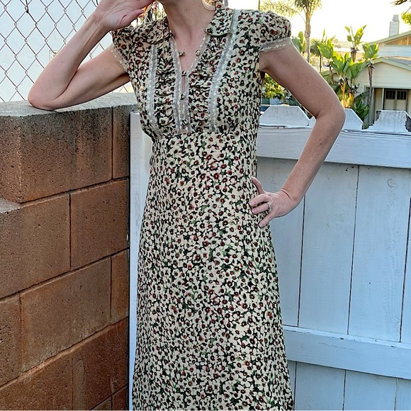 Anna Sui Silk Green Floral Dress - Picture 1 of 9